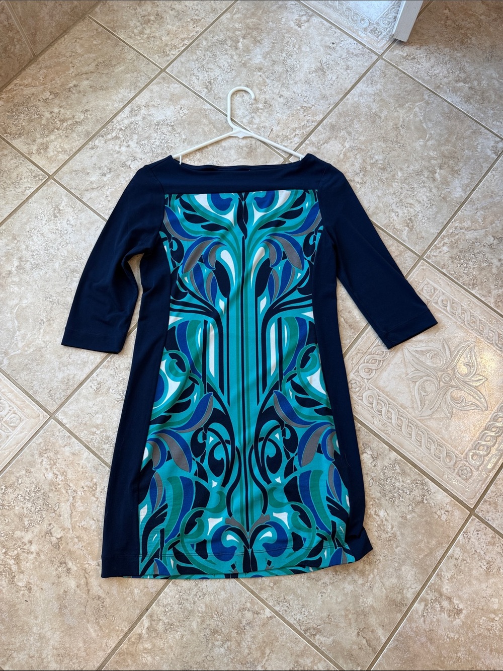 Banana Republic Navy Dress with Teal and Blue Abstract Panel